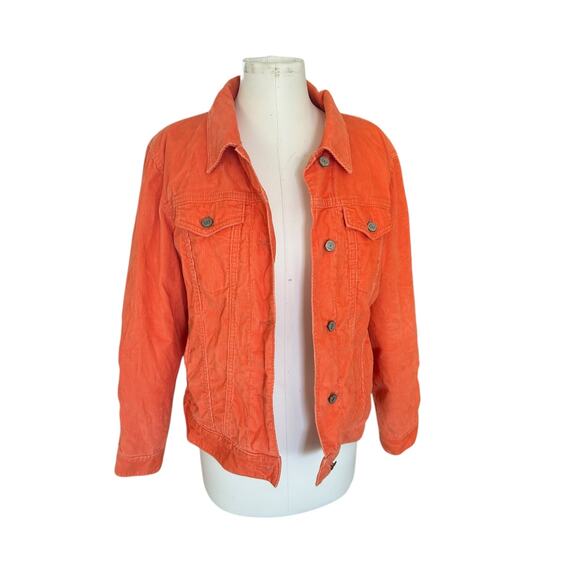 Vintage Y2K GAP Orange Corduroy Sherpa Lined Trucker Jacket Women's XL Grunge - Picture 3 of 14
